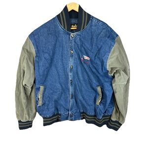 Vintage Embroidered Trucker Varsity Bomber Jacket Denim Vintage Size 2XL Unisex